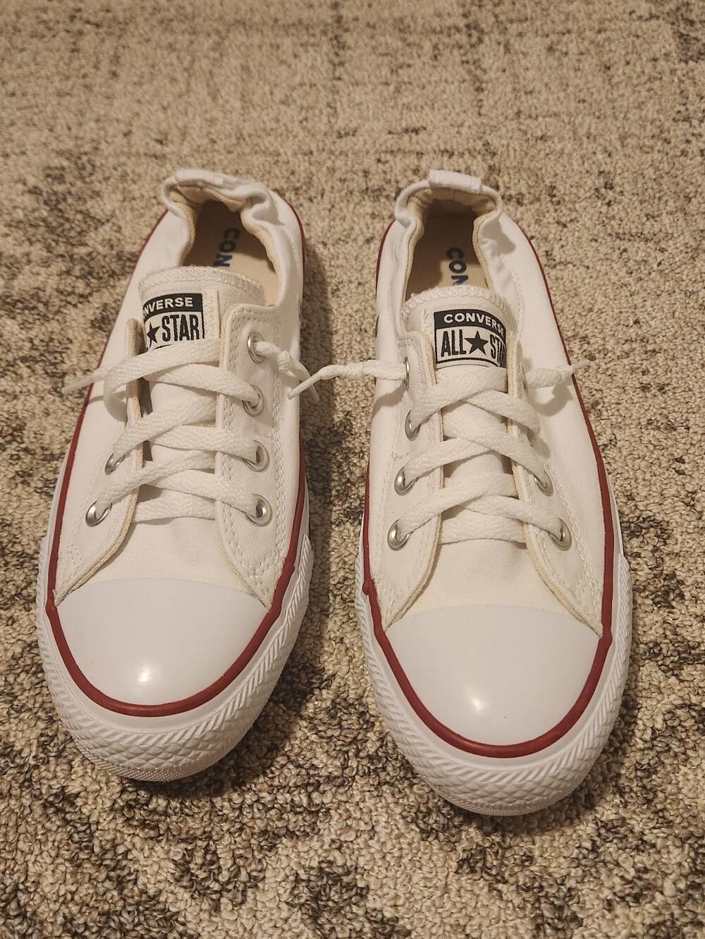 Converse WomensbWhite Low Top Sneakers with Red Trim